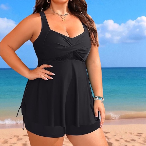 Aqua Eve Plus Size Flowing Black Tankini Swimsuit! NWT & Ready to Rock! Size 18W - Picture 1 of 14